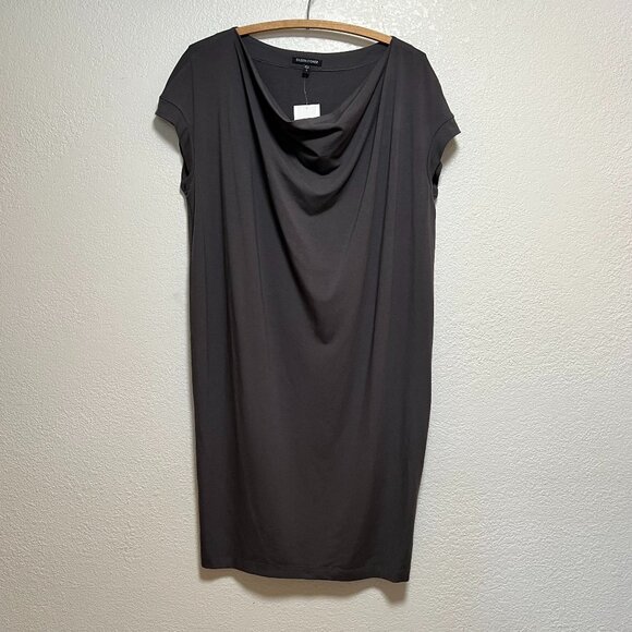 NWT Eileen Fisher Draped Front K/L Dress Grey Short Sleeve Size S - Picture 2 of 15